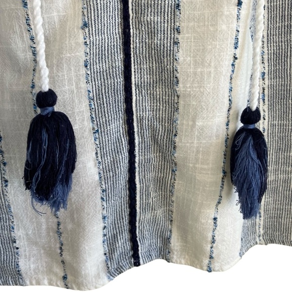 New Directions Embroidered Boho Split Neck Peasant Blouse Blue White Tassels XL - Picture 10 of 16